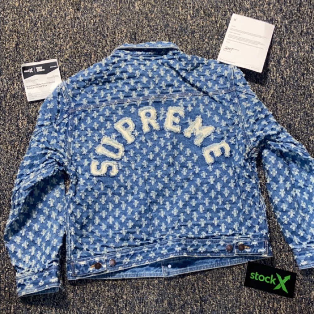 Supreme Hole Punch Denim Trucker Jacket Blue